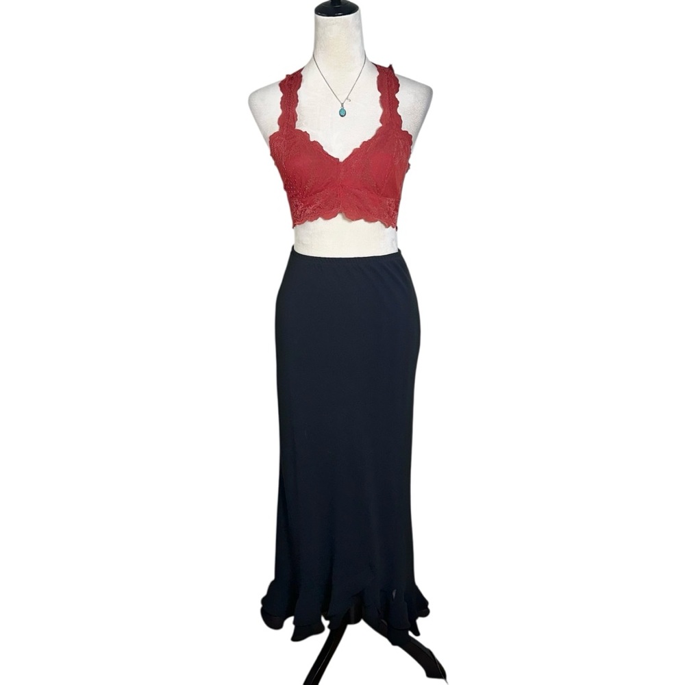 MSK Black Ruffle Hem Stretch Maxi Skirt S | Whimsigoth Romantic Goth‎ Y2K